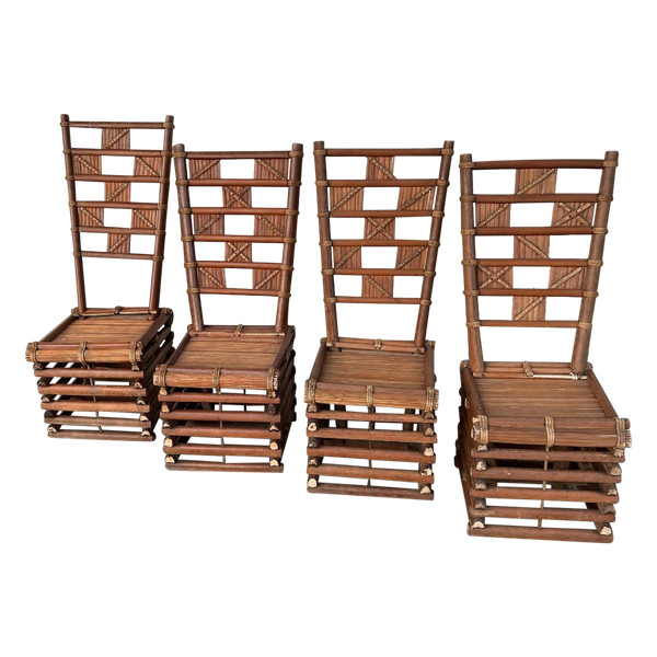 Suite De Quatre Chaises En Bambou Vietnam Vers 1930- 40 Indochine