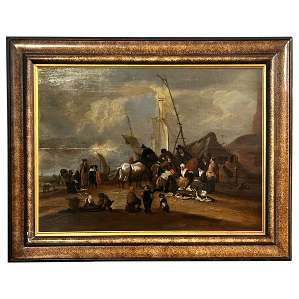 Grand Tableau - Peinture Sur Panneau De Bois école Hollandaise Fin XVII Ou Début XVIIIéme