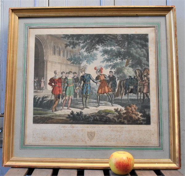 Gravures Encadrées: Le Jeune Sargines Et  Philippe Auguste, XIXème Siècle