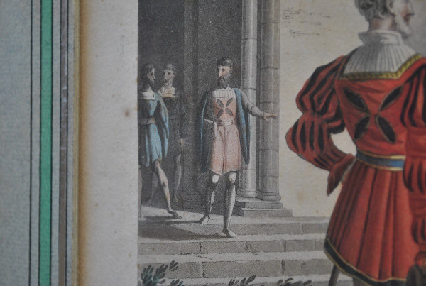 Gravures Encadrées: Le Jeune Sargines Et  Philippe Auguste, XIXème Siècle