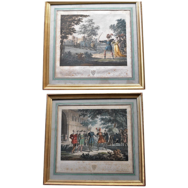 Gravures Encadrées: Le Jeune Sargines Et  Philippe Auguste, XIXème Siècle