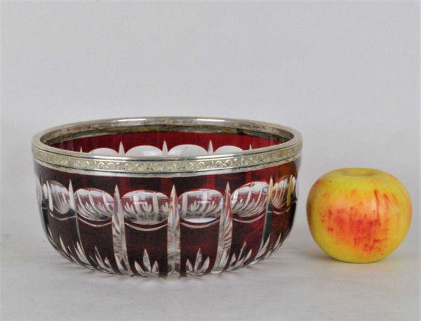 Coppa in cristallo rubino con cornice in argento, fine XIX inizio XX secolo