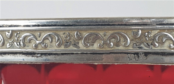 Coppa in cristallo rubino con cornice in argento, fine XIX inizio XX secolo