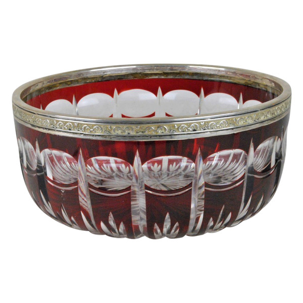 Coppa in cristallo rubino con cornice in argento, fine XIX inizio XX secolo