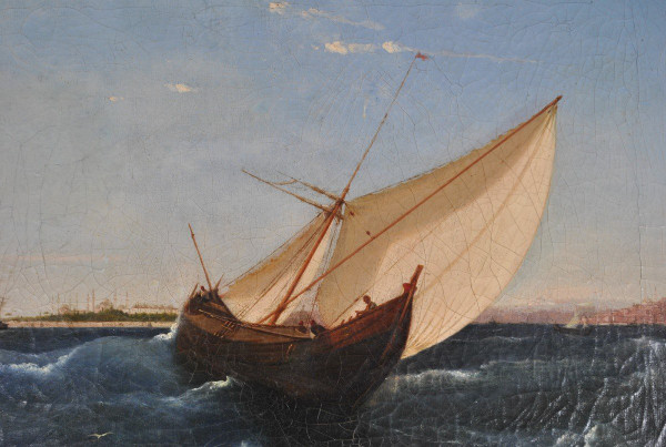 F Berré, Hst Navire Devant Constantinople, XIXème Siècle