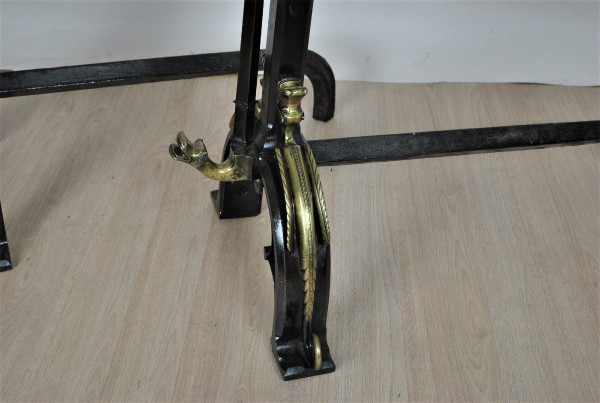 Paire De Chenets En Bronze Et Fer, Style Gothique, XIXème Siècle