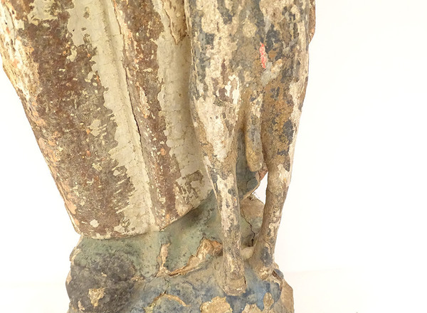 Grande statue religieuse bois sculpté polychrome Saint-Gilles chien XVIè 
