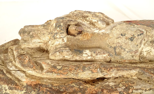 Grande statue religieuse bois sculpté polychrome Saint-Gilles chien XVIè 