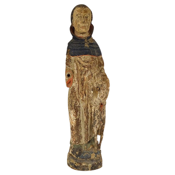 Grande statue religieuse bois sculpté polychrome Saint-Gilles chien XVIè 