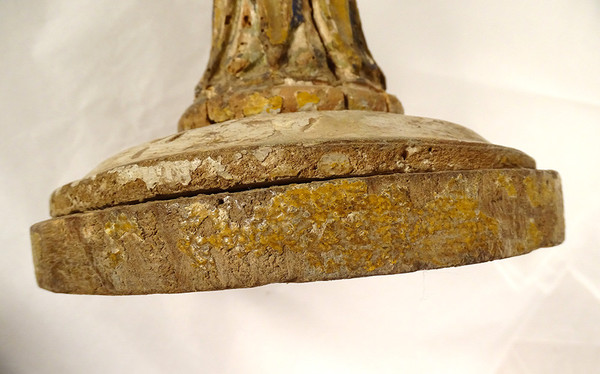 Paire grands pique-cierges bois sculpté polychrome bougeoirs XVIè XVIIème
