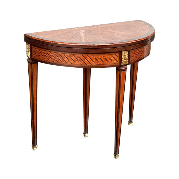 Half-Moon Game Table In Louis XVI Style Marquetry