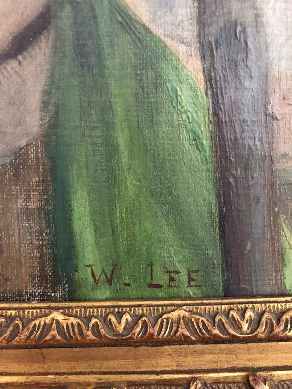 William Lee (1810-1865) Olio su tela - Donna dai capelli biondi con papaveri