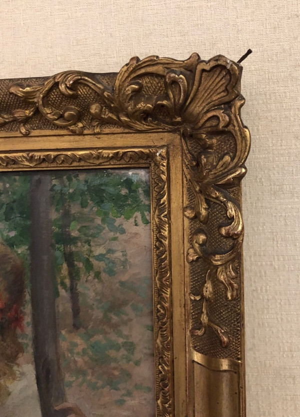 William Lee (1810-1865) Olio su tela - Donna dai capelli biondi con papaveri