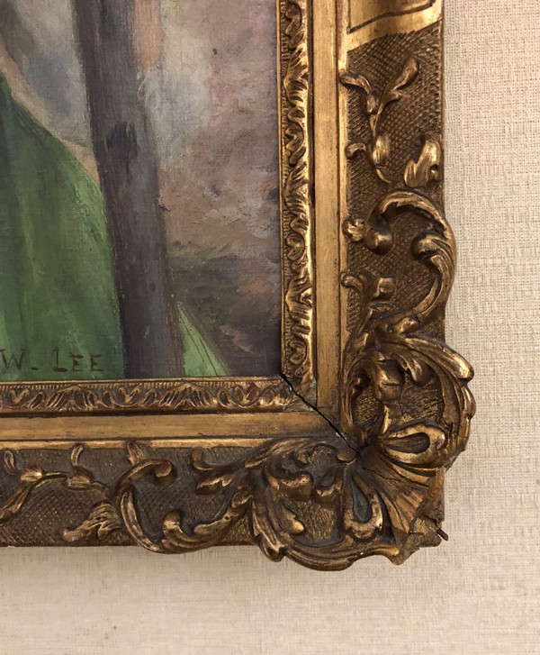 William Lee (1810-1865) Olio su tela - Donna dai capelli biondi con papaveri