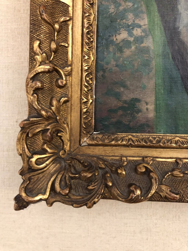 William Lee (1810-1865) Olio su tela - Donna dai capelli biondi con papaveri