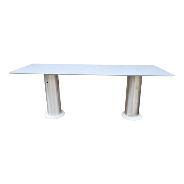 Lino Sabattini, Console In Marble And Brushed Aluminum, 20th Century