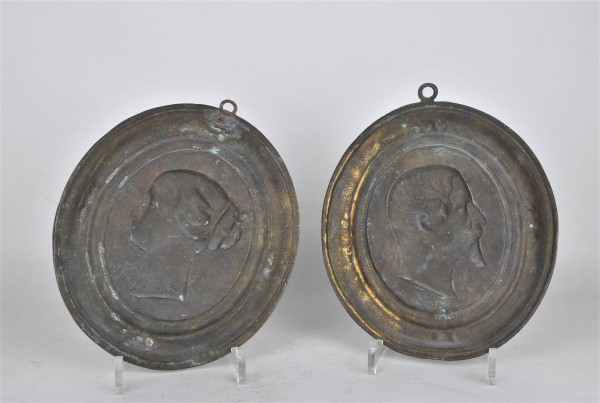 Napoleone III e Eugenia, Coppia di medaglioni in bronzo, XIX secolo