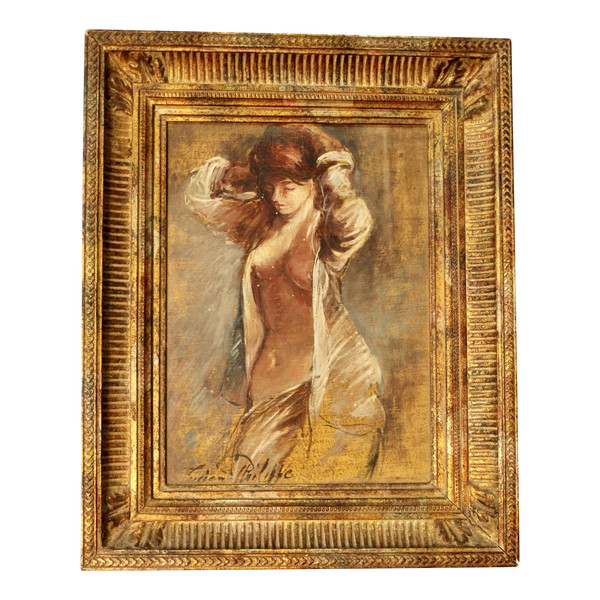 Oil on wood panel portrait of a woman