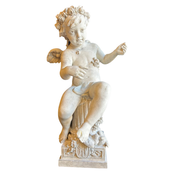 Adolphe Itasse (1830-1893) Grande Scultura in Gesso - Amore H70 Cm