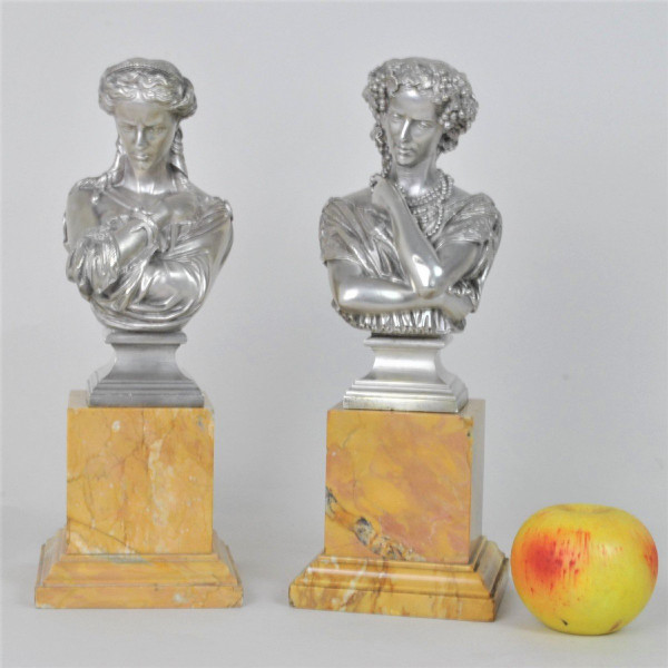 Clesinger / Collas, Paire De Bustes En Bronze Argenté, XIXème Siècle