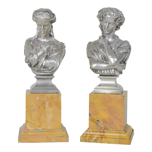 Clesinger / Collas, Paire De Bustes En Bronze Argenté, XIXème Siècle