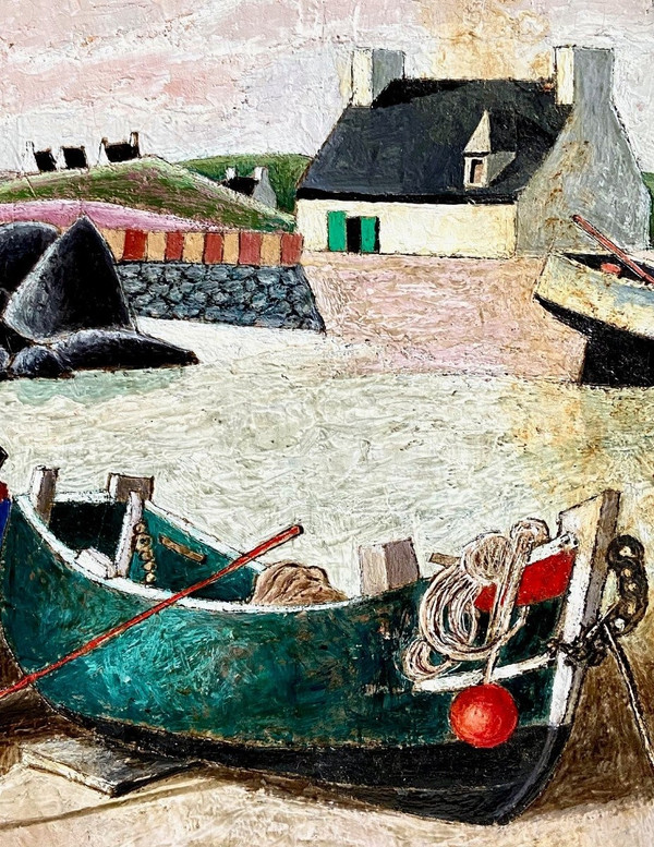 François Szulman, Tableau Années 1970, Vue De Port "barques Bretonnes".