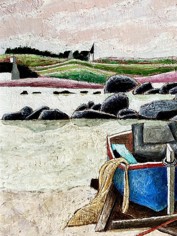 François Szulman, Tableau Années 1970, Vue De Port "barques Bretonnes".