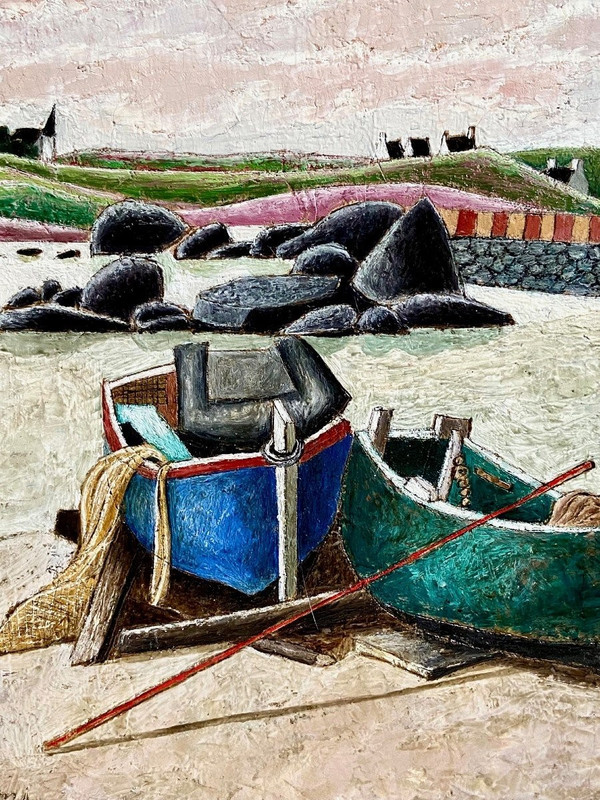 François Szulman, Tableau Années 1970, Vue De Port "barques Bretonnes".