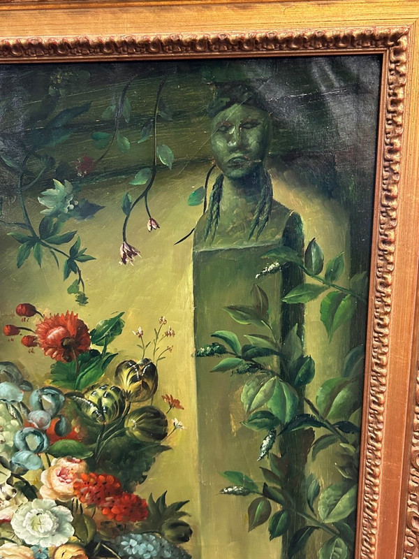 F Angelo – Bedeutendes Stillleben mit Blumen und Früchten, 19. Jahrhundert, H 131 cm