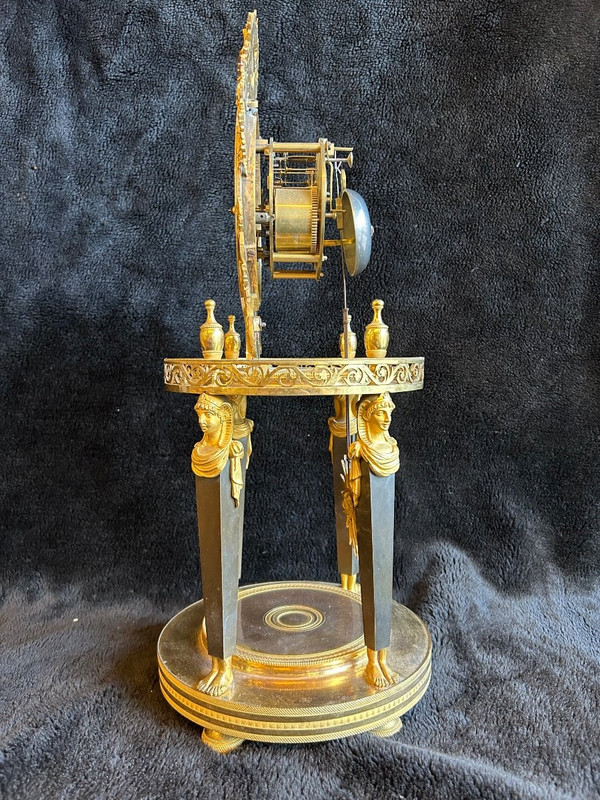 Directoire Empire Skeleton Clock - Return From Egypt In Gilt Bronze Early 19th Century H 50