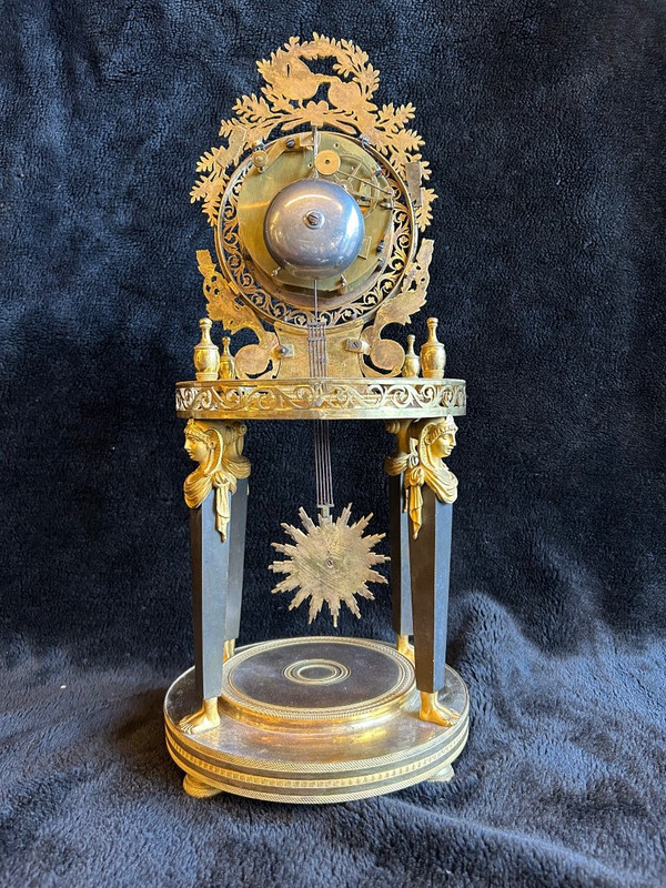 Directoire Empire Skeleton Clock - Return From Egypt In Gilt Bronze Early 19th Century H 50