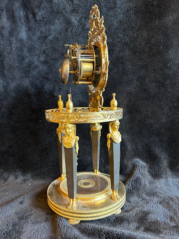 Directoire Empire Skeleton Clock - Return From Egypt In Gilt Bronze Early 19th Century H 50