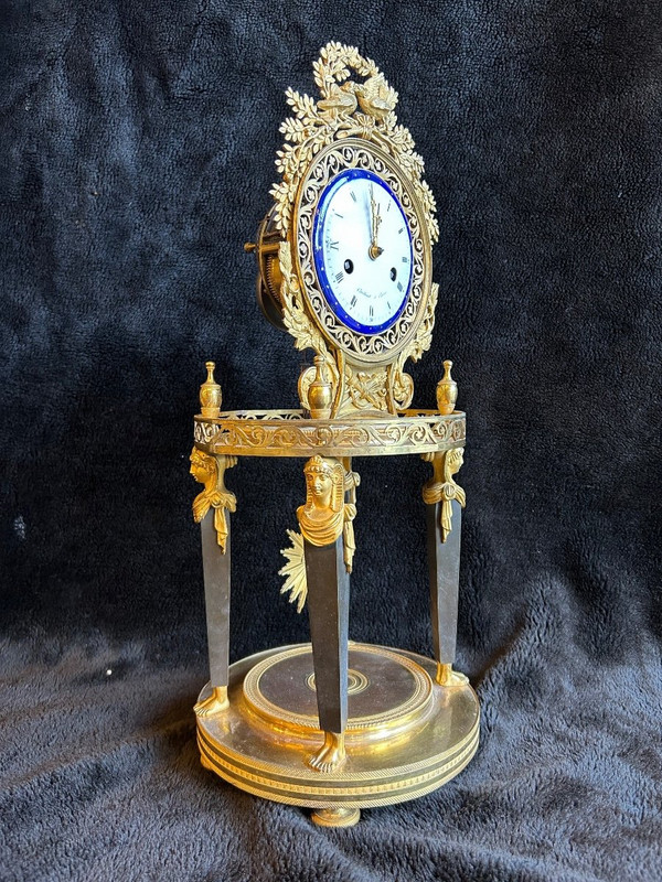 Directoire Empire Skeleton Clock - Return From Egypt In Gilt Bronze Early 19th Century H 50