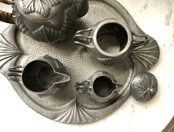 Old ART DECO pewter coffee - tea service signed Alice and Eugène CHANAL