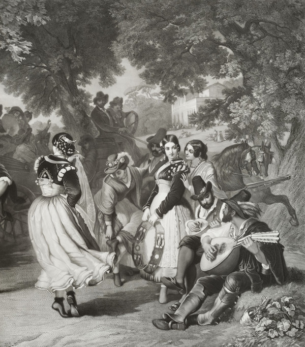 Il Saltarello La danza italiana Grande incisione del XIX secolo