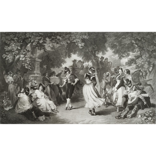 Il Saltarello The Italian Dance Large Engraving 19th