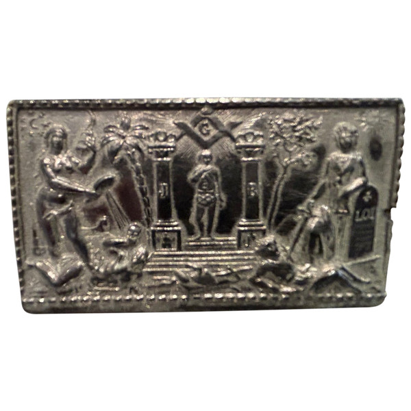 Freemasonry, freemason - Masonic Snuffbox In Horn 19th.