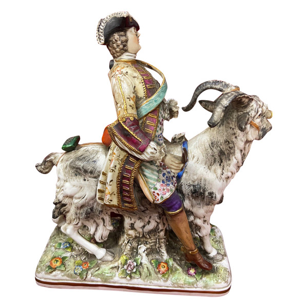 Saxon porcelain group representing "Count Von Brühl's Tailor on a Goat"