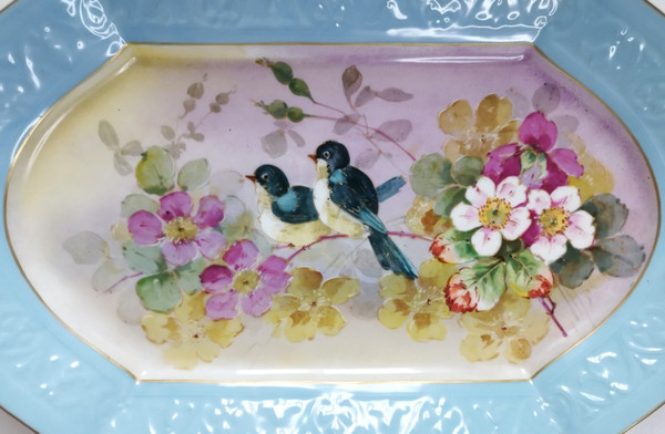 Limoges Porcelain Dish Hand Painted Birds Flowers Decor