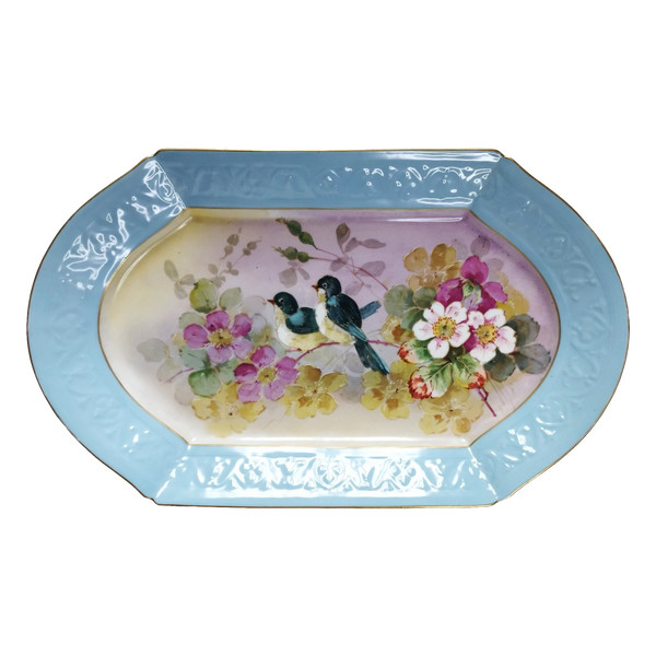 Limoges Porcelain Dish Hand Painted Birds Flowers Decor
