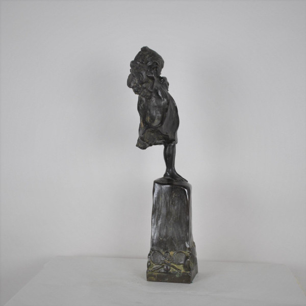Robin Shippard, Bambina con cucciolo, firmato in bronzo e datato 1901