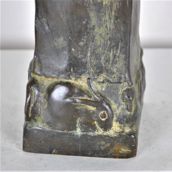 Robin Shippard, Bambina con cucciolo, firmato in bronzo e datato 1901