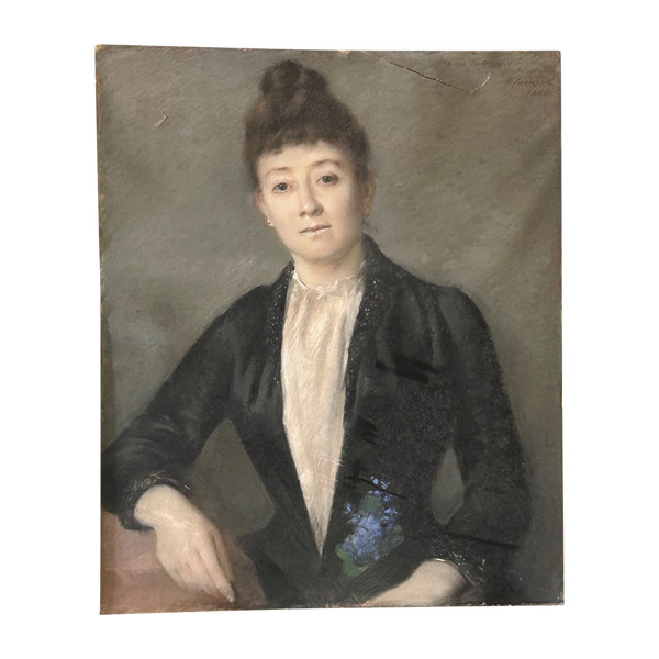 Portrait De Femme - Pastel - Signed And Dated 1886