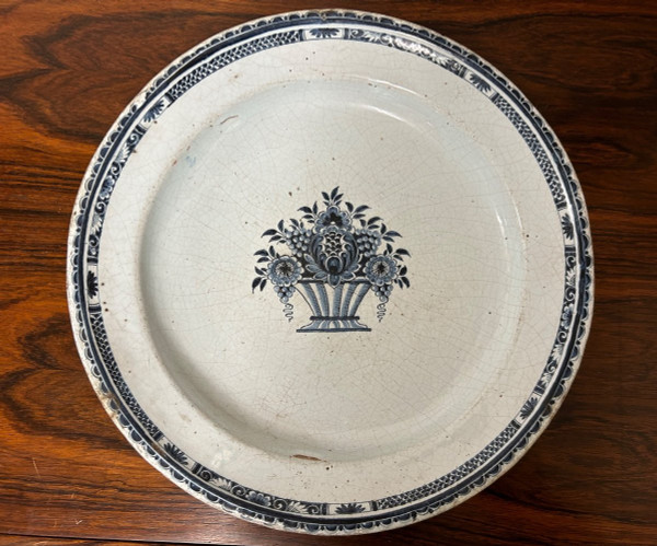 Rouen Earthenware Dish 18th Century Diameter 36 Cm