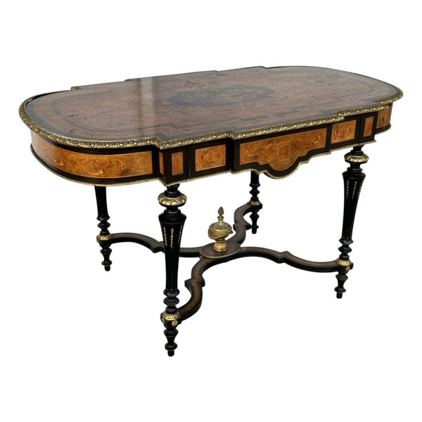 Bel Table De Milieu di epoca napoleonica III - Intarsio - Fine XIX secolo