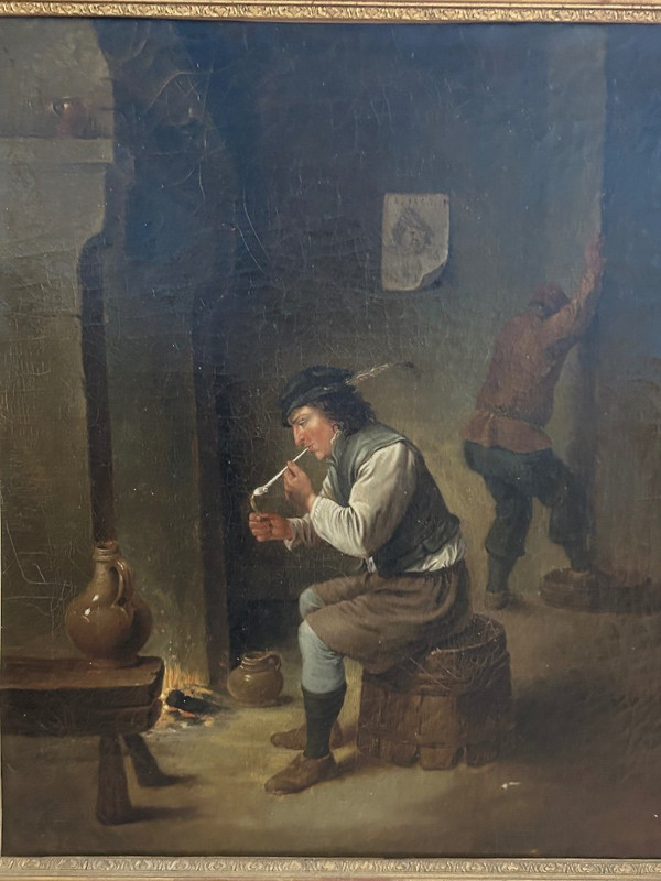 Gasthausszene Im Geschmack Von David Teniers Raucher Mit Fass Holländische Schule Anfang 19.