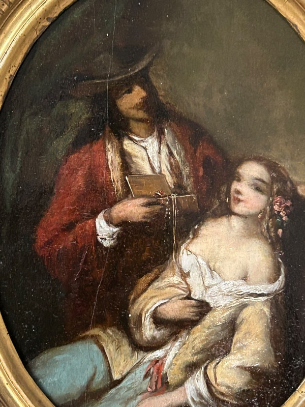 schule Romantik Ovale Gemälde auf Tafel Epoche 19.