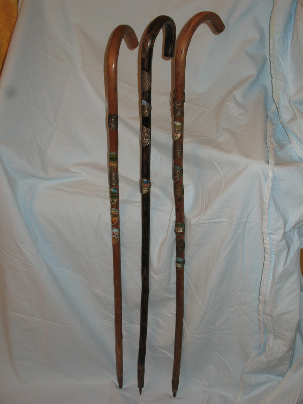 Alpine walking canes with badges 50s-60s Bavaria Germany Austria