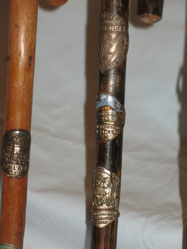 Alpine walking canes with badges 50s-60s Bavaria Germany Austria