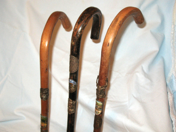 Alpine walking canes with badges 50s-60s Bavaria Germany Austria